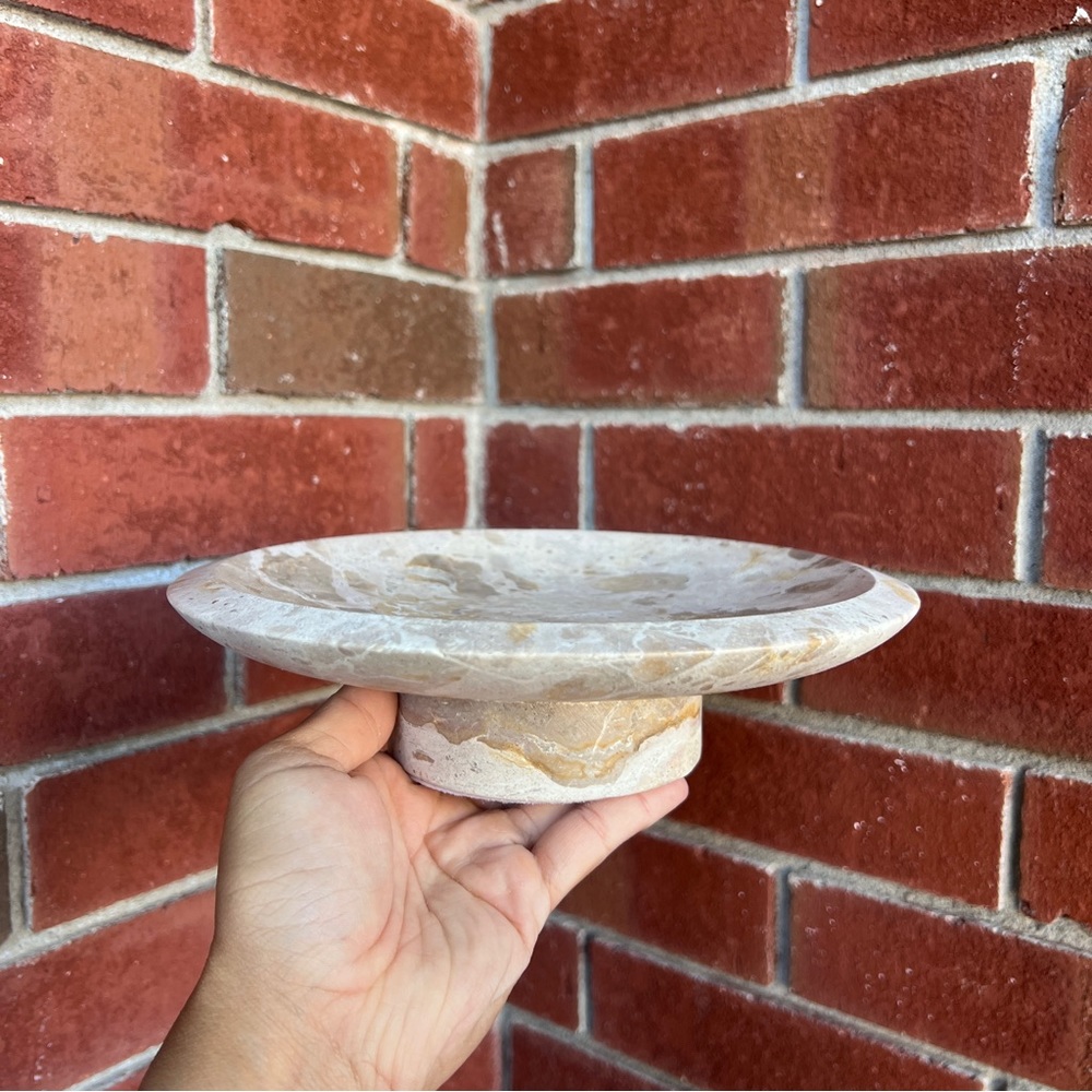 Threshold Stone Pedestal Bowl in Cream and Tan